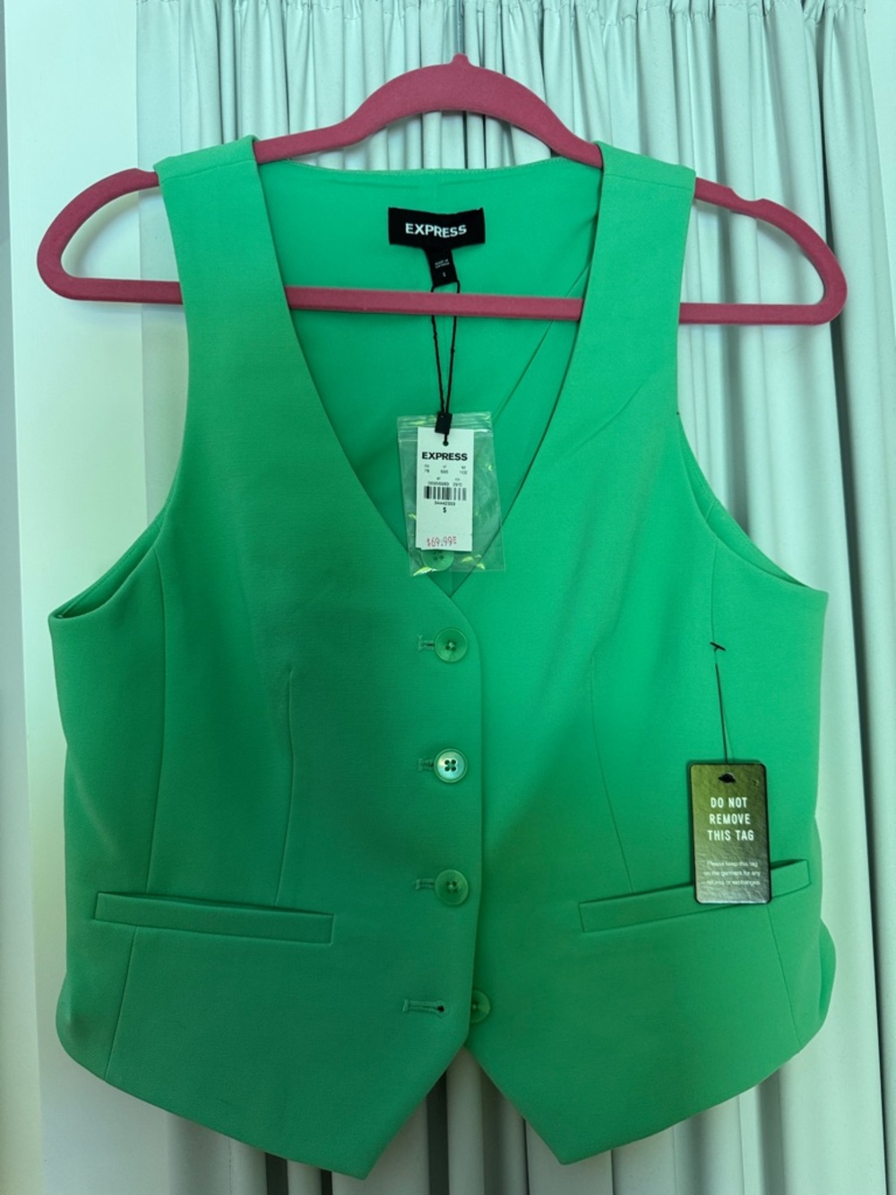 Express Bright Green Sleeveless Button Vest